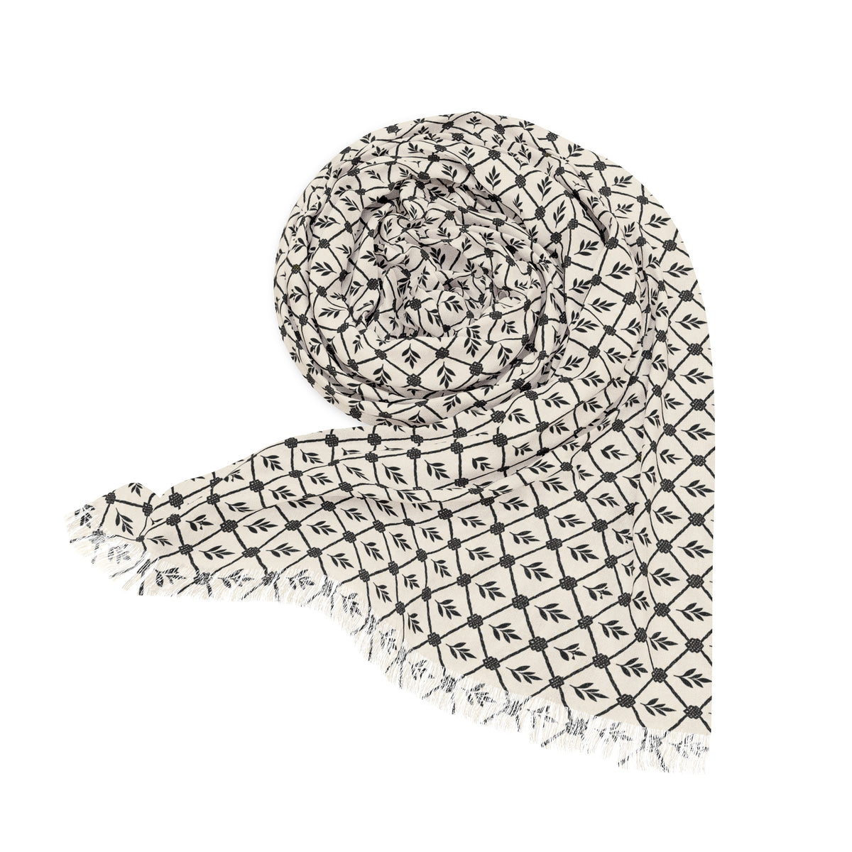 Black-and-ivory keffiyeh-inspired long scarf, product view 3