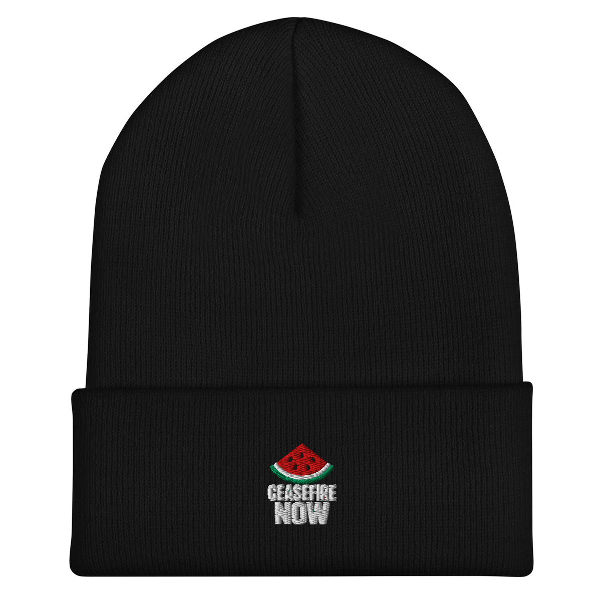 Ceasefire Now Embroidered Beanie — front view