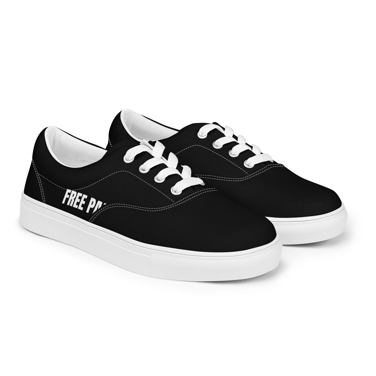 Black Free Palestine sneakers, opposite side view