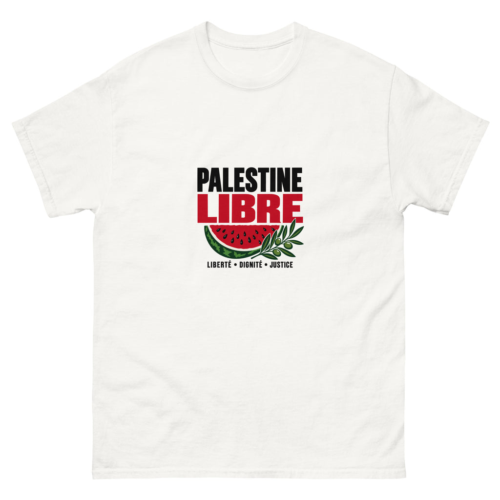 Palestine Libre — T-shirt solidaire — white front mockup
