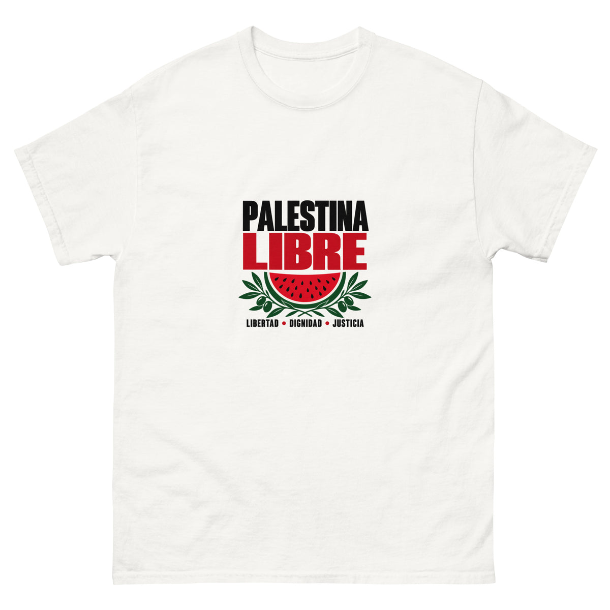 Palestina Libre — Camiseta solidaria — white front mockup