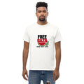Adult model wearing the white Free Gaza budget T-shirt