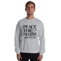 Adult model wearing the Peace for Palestine grey crewneck sweatshirt
