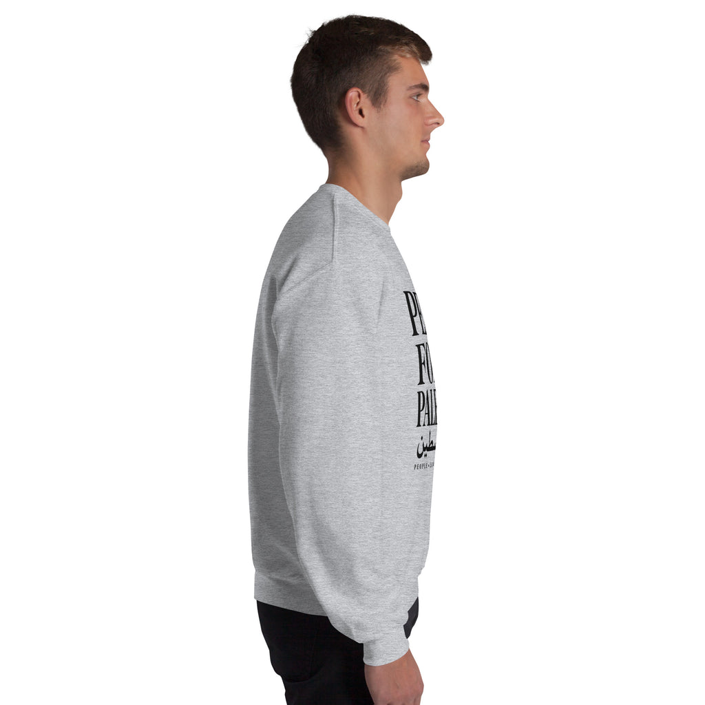 Peace for Palestine grey crewneck sweatshirt, right side product view