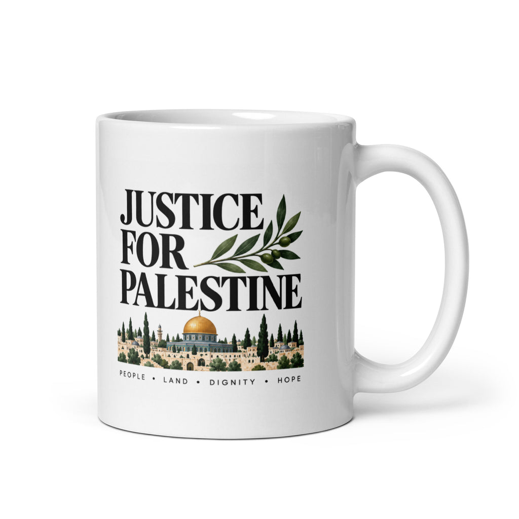 Justice for Palestine Mug — handle on right view